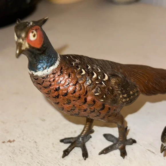 Antique cold painted bronze quail bird figurines Austrian